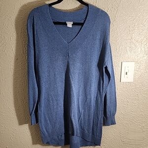 Chico's Blue V-Neck Sweater Lightweight Knit